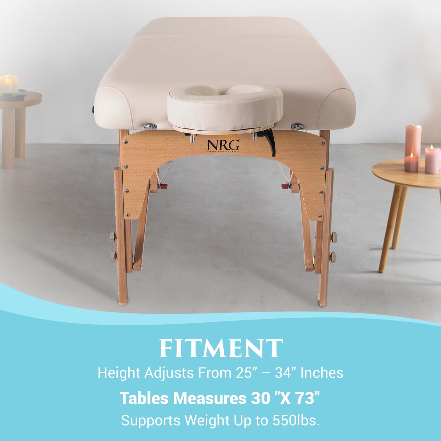 NRG Karma Portable Massage Table Package | Vanilla Cream | Folding Lightweight Massage Bed | Professional Spa Table with Face Cradle, Double Wheel Knobs & Carrying Case