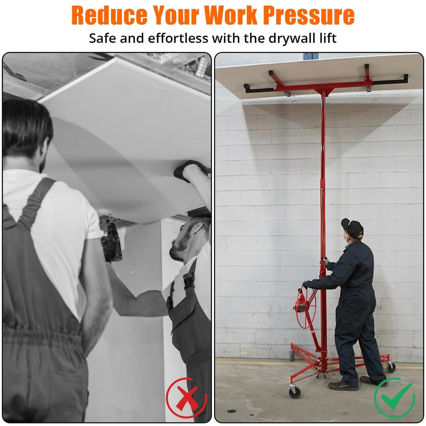 16 FT Drywall Lift, 150 LBS Heavy Duty Drywall Hoist, Foldable Telescoping Panel Lift with 360° Swivel & Locking Wheels for Ceiling & Wall Installation
