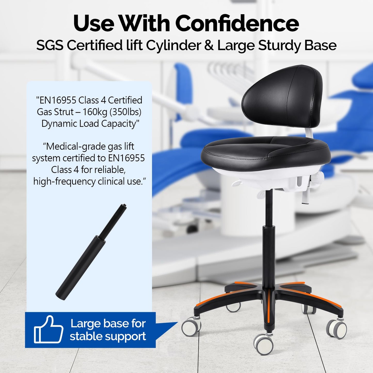 JMU Dental Chair with Back Rest for Medical Clinic Lab, Black