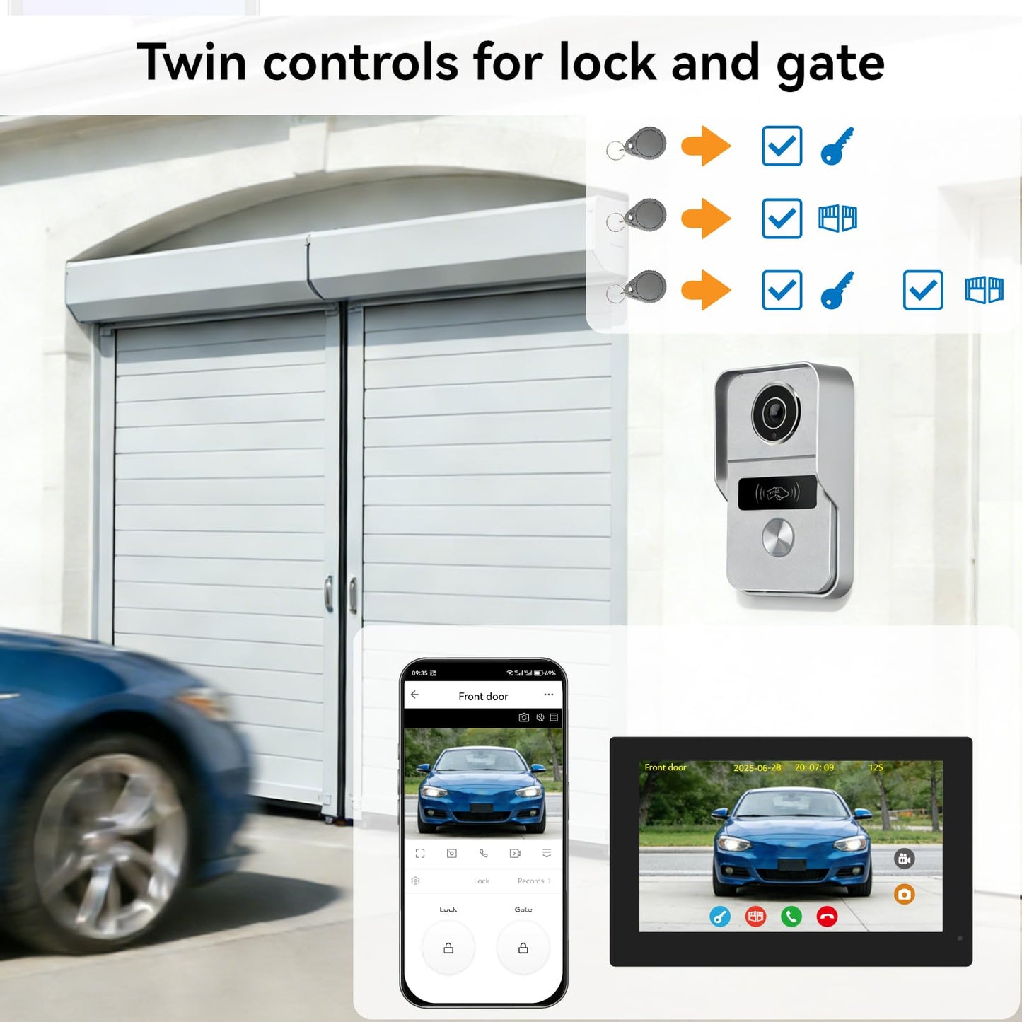 Wired Video Doorbell Apartment Intercom System, 1080P Doorbell Camera, 7-inch Touch Screen, Night Vision, Remote Unlock, Two-Way Intercom for Villa, Home, Office, with 1 Camera and 2 Monitors