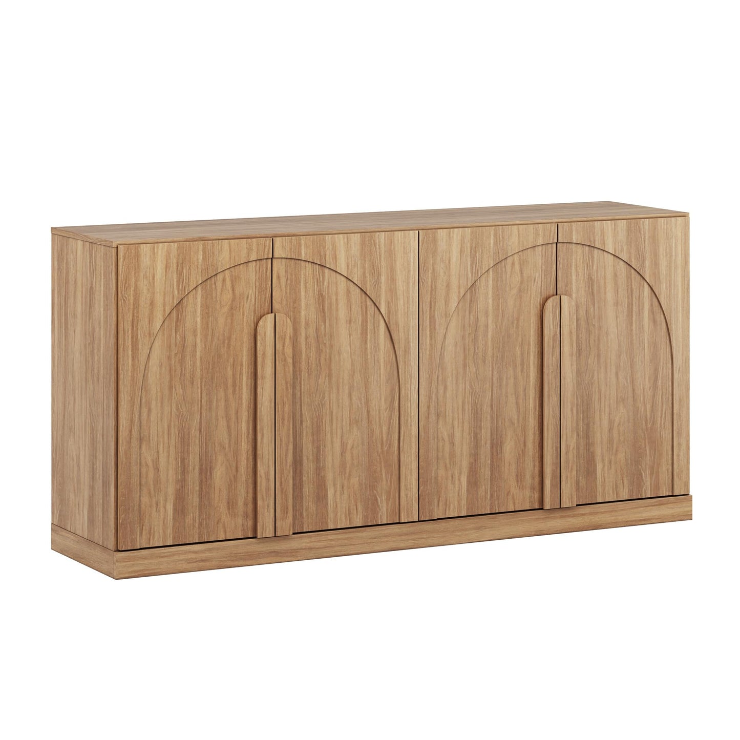 BELLEZE 64" Kitchen Storage Cabinet with Adjustable Shelves, Freestanding Accent Cabinet with Arch Wood Doors for Living Room, Dining Room, Entryway, Camel