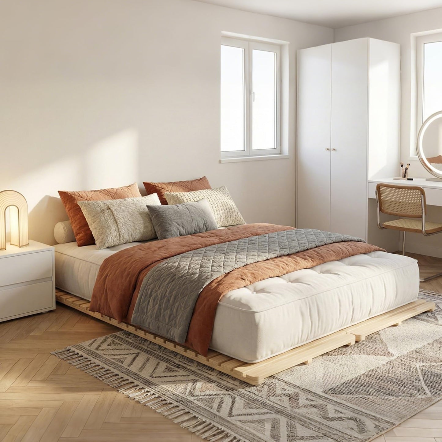 LILYPELLE Floor Bed Frame, Breathable Moisture-Proof Bed Plate, Foldable Tatami Bed Frame, Solid Wood Slatted Floor Bed Frame, Japanese Floor Bed for Floor Sleeping or Futon Mattress, King