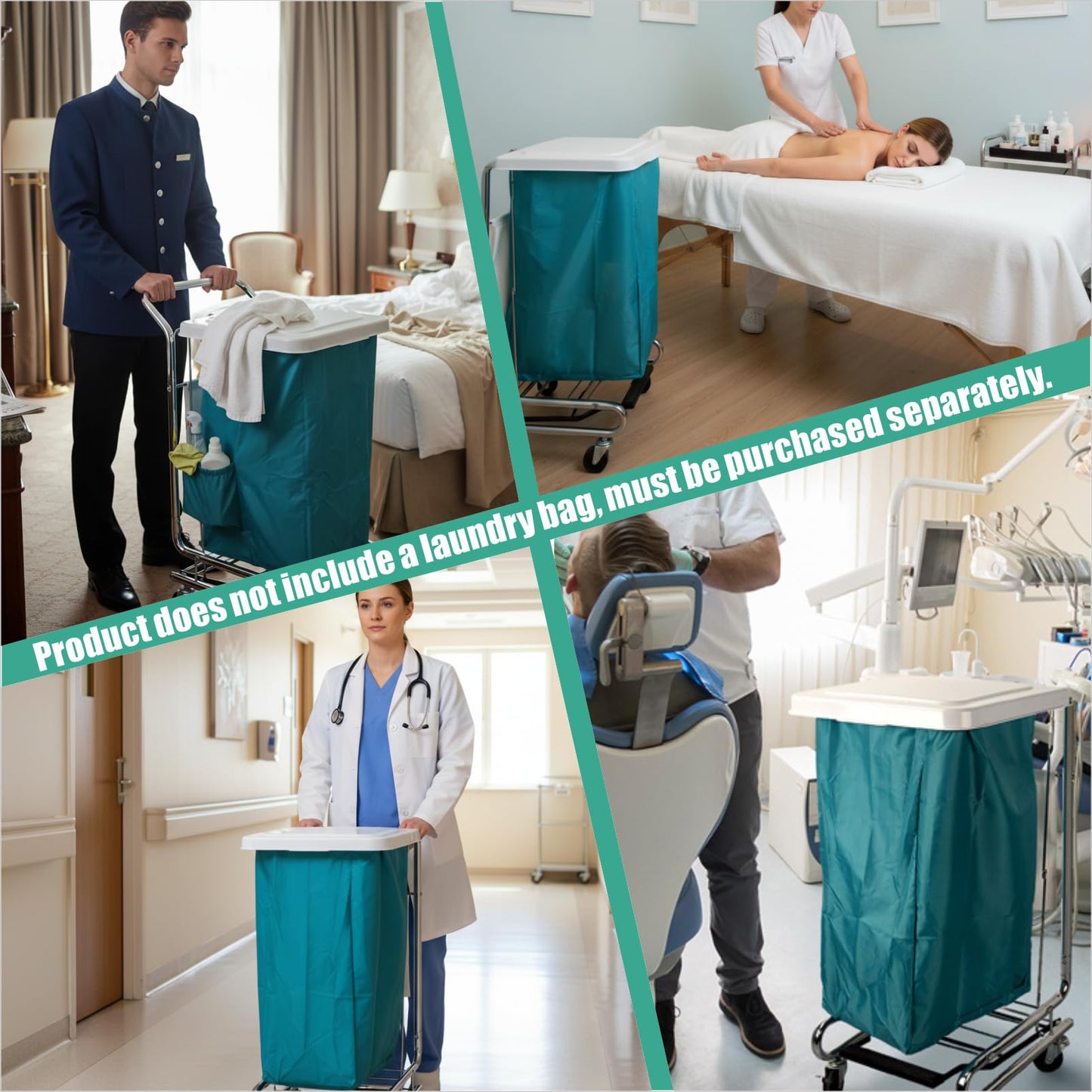 Nurse Laundry Cart – Stainless Steel Frame Utility Cart Without Bag, Rolling Hamper for Clinics, Nursing Homes, and Workplaces (Silvery Car)