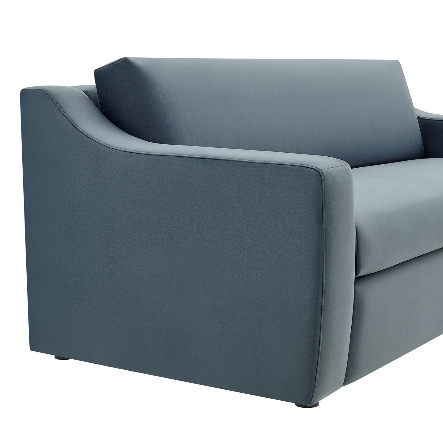 Modway Liora 87 Inch Stain-Resistant Performance Velvet Sofa in Cadet Blue - 3 Seater Upholstered Sofa Couch for Living Room Seating - Comfy Deep Seat Sofa with Scoop Arms