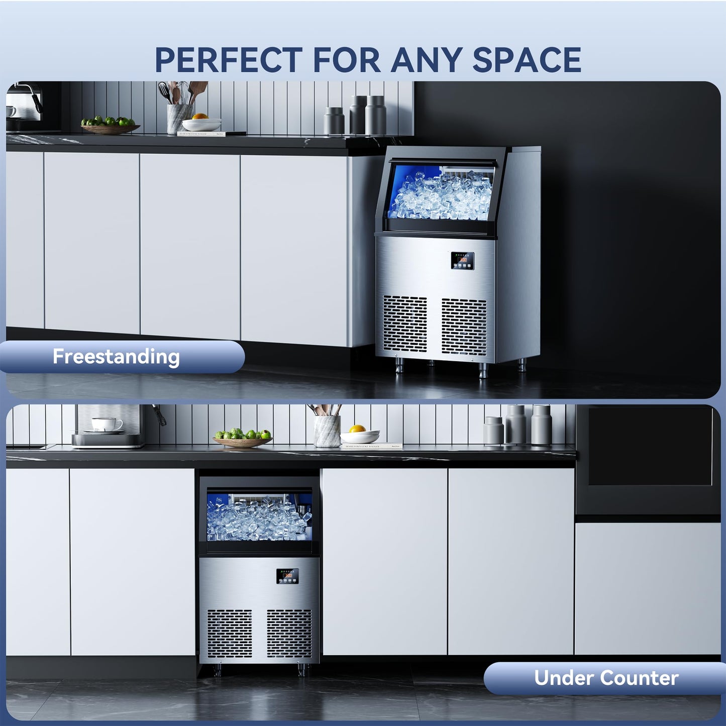 Coolski Commercial Ice Maker Machine, 100lbs/24H Ice Machine, 34lbs Storage, 45 Ice Cubes Ready in 6-15 Minutes, Freestanding Ice Maker for Bar, Home, Office, Restaurant