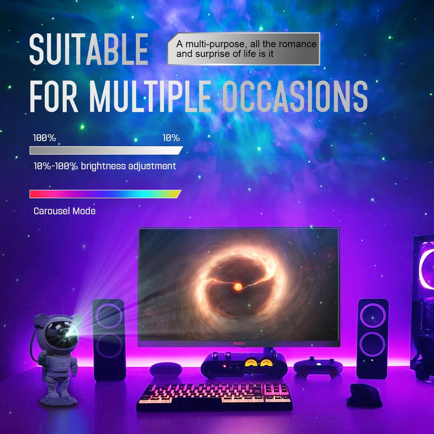 Mooyran Astronaut Galaxy Projector Night Light - Blue, Nebula Effects, Timer, Model TYD-YHY-001