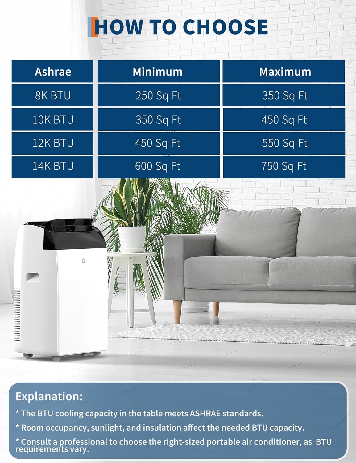 Garvee 14000 BTU Portable Air Conditioner, 3-in-1 Indoor AC Unit with Cooling, Dehumidifier, Fan, Follow Me, 24-Hour Timer, Remote Control & Window Kit for Bedroom, Home Office, Apartment, 750 Sq. Ft