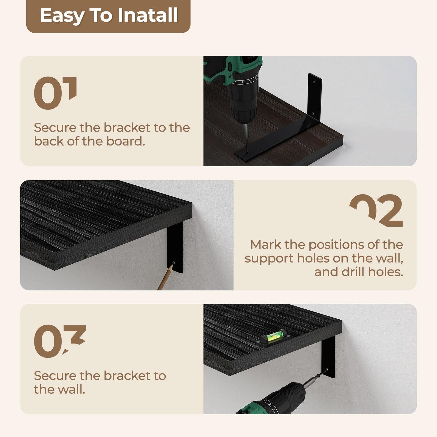 ONOTETUT 10x72 Inch Black Floating Shelves for Wall,2-Pack Rustic Long Floating Bookshelf,6ft Solid Wood Large Wall Shelf for Bathroom Bedroom (Black)