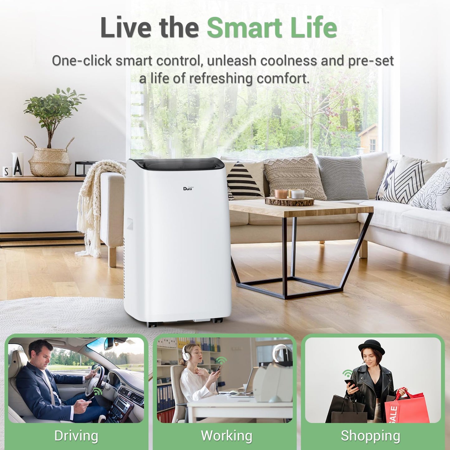 DuraComfort Smart Portable Air Conditioners, 12000 BTU(Ashrae) /8150 BTU (SACC) Quiet AC Unit, Built-in Dehumidifier and Fan Modes, Mobile App, Cools up to 350 Sq. Ft, White