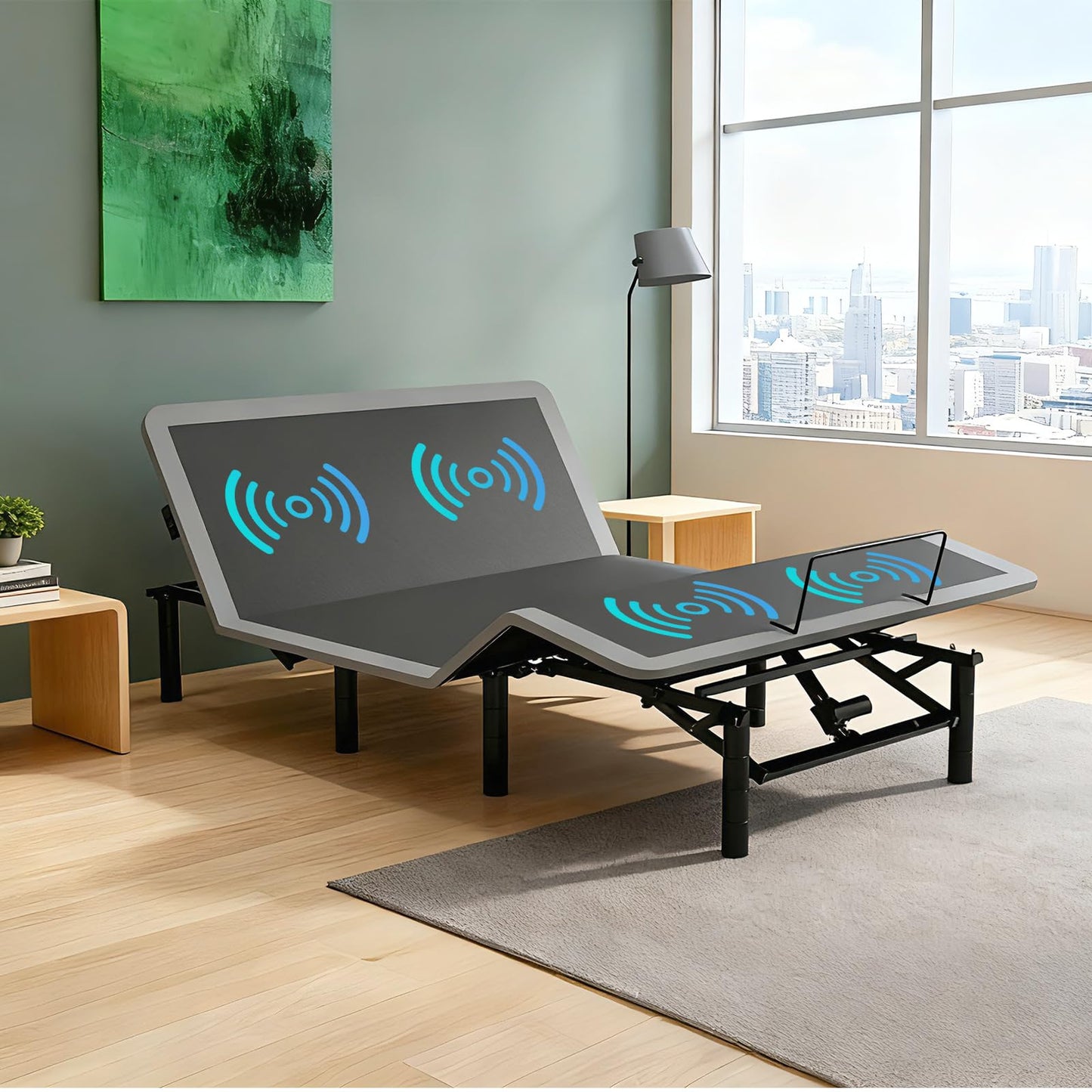 KEIKI Queen Adjustable Bed Frame with Massage Head & Foot Incline, Wireless Remote, USB Ports & LED Night Light – Sturdy, Easy Assembly – Compatible with Adjustable Base – Black