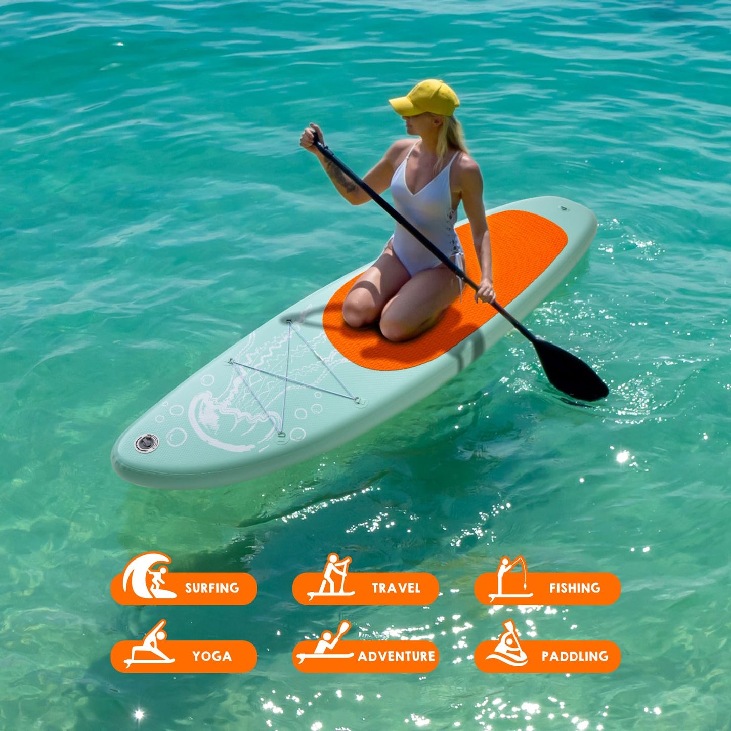 DAKUWAR Paddle Board 10'6''x33''x6'' Inflatable Stand Up Paddle Boards with SUP Accessories Ultra-Light Paddleboard Non-Slip Comfort Deck for Adults & Youth of All Skill Levels (Green and Orange)