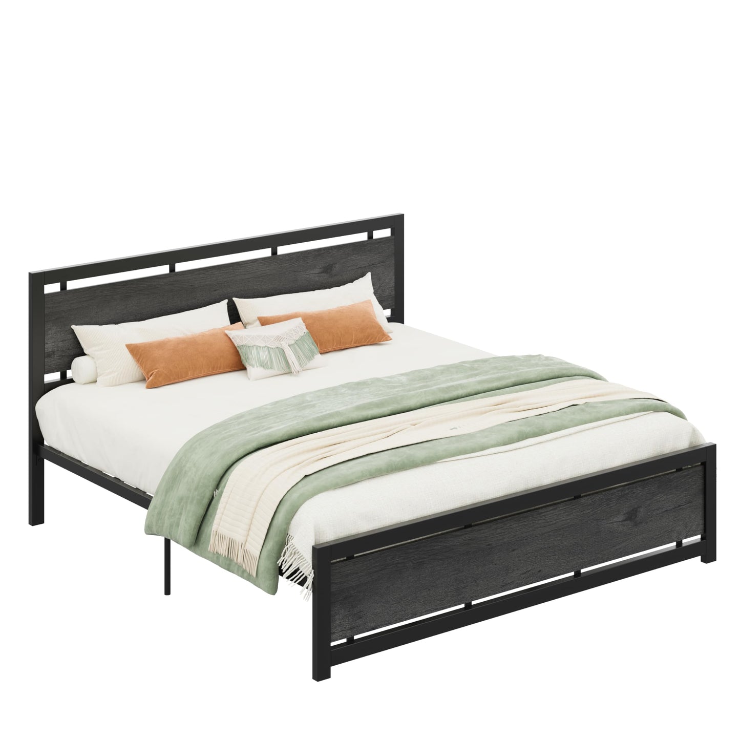 LIKIMIO King Bed Frame with Headboard and Footboard, Metal Strong Supports, Easy Assembly, Noise-Free, No Box Spring Needed, Charcoal Grey