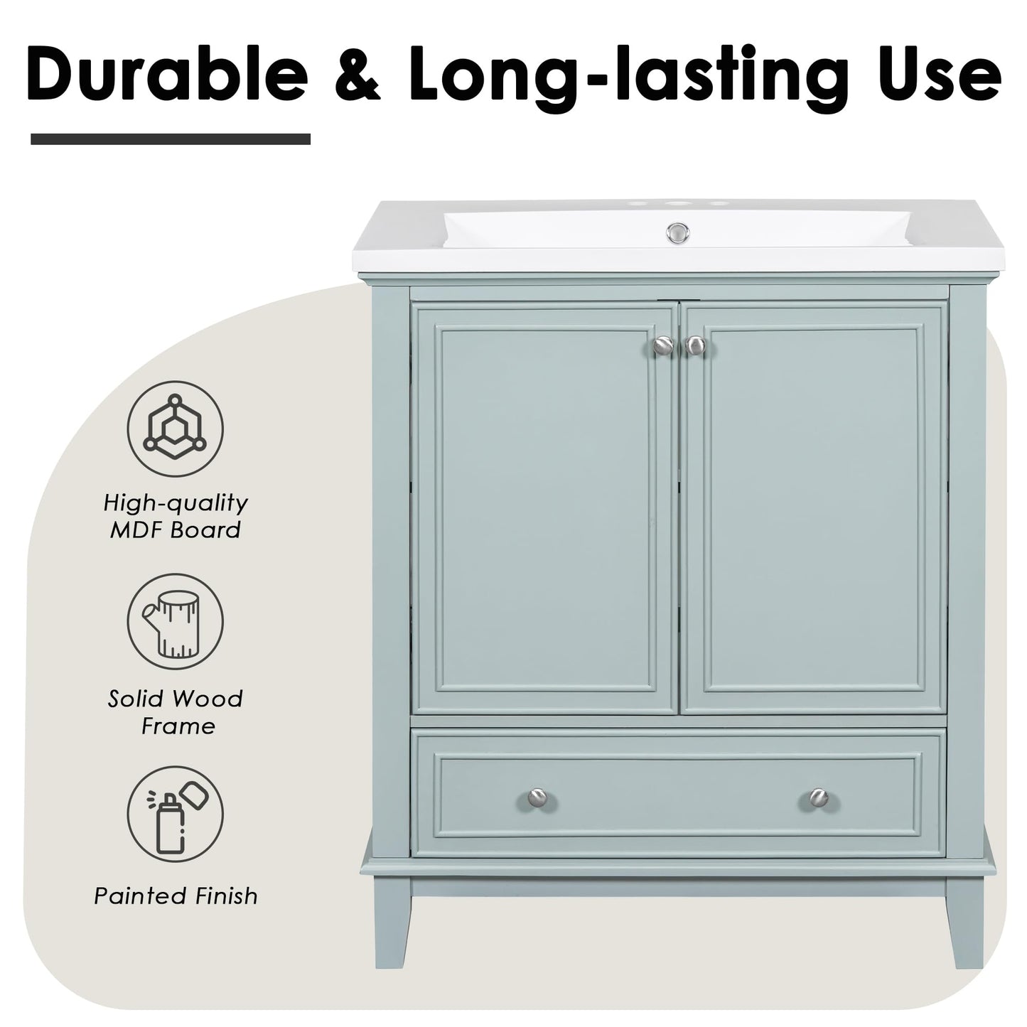 Acosure 30" Bathroom Vanity Without Sink,Base Only,Solid Wood Cabinet Set with Doors and Drawer,Adjustable Shelf,Removable Panel,Easy to Install,Green