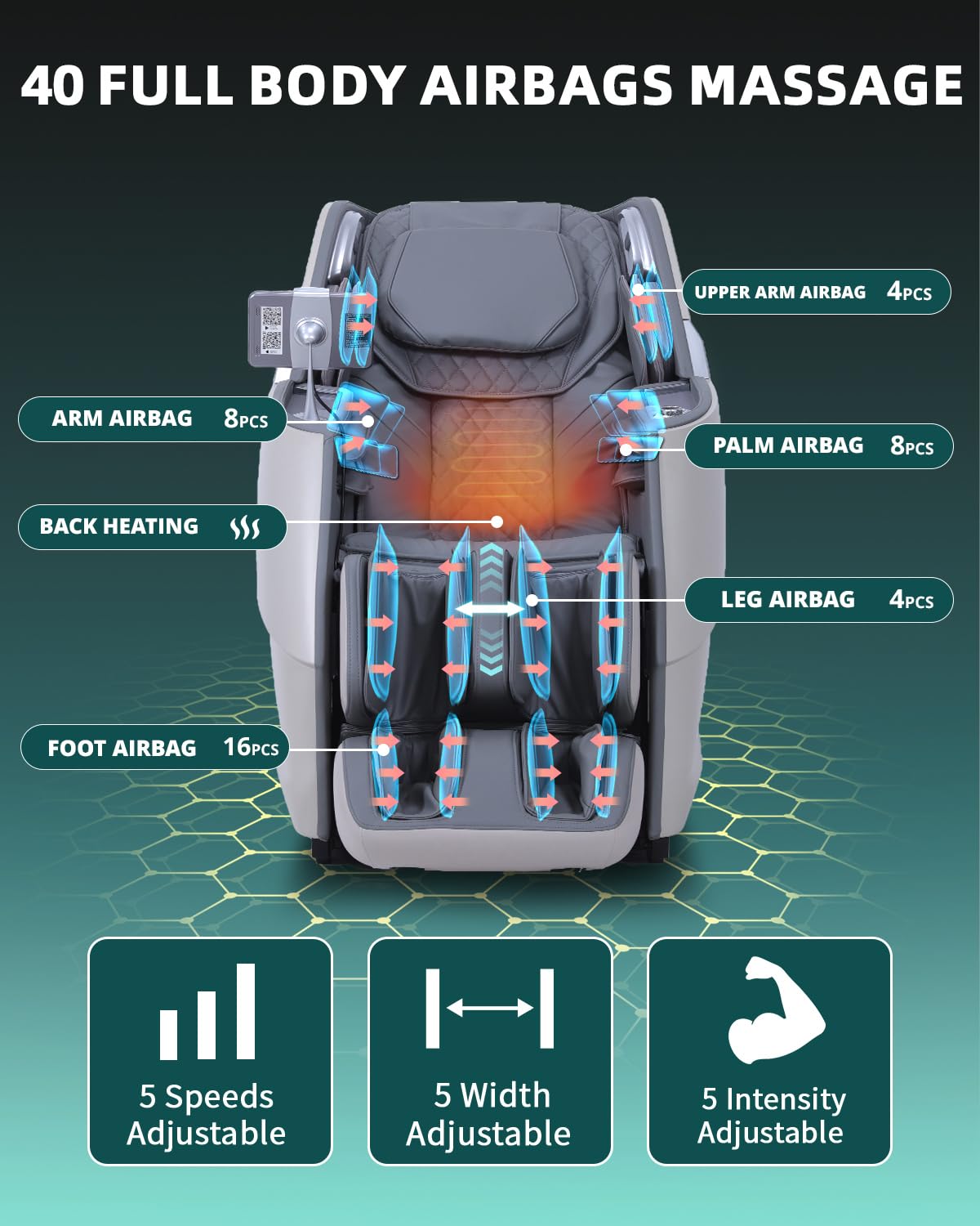 RelaxRelife Massage Chair Full Body, 4D Zero Gravity Massage Chairs, 20 Auto Modes, 11 Massage Technique, 40 Airbags Shiatsu Massage, APP Control with HiFi Bluetooth Speaker Grey