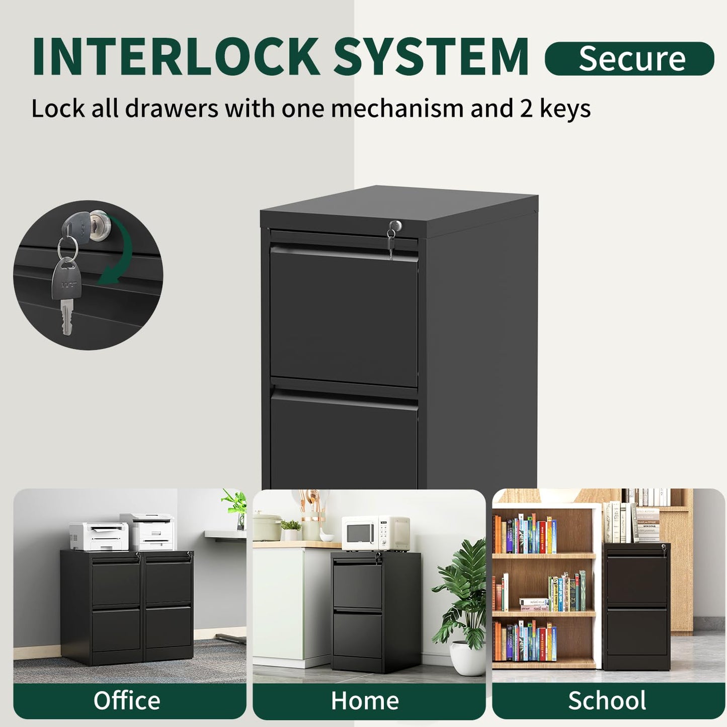 3 Drawer File Cabinet with Lock, Metal Vertical File Cabinets for Home Office, Office Furniture for Organization Hanging Legal/Letter/A4, Office File Cabinet Storage Cabinet, Require Assembly, Black
