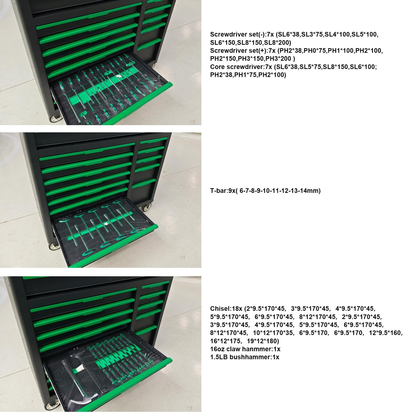 Griplier 14-Drawers Rolling Tool Chest with Wood Workbench,Brake Casters,Lock & Key,Heavy-Duty Steel Tool Cabinet Storage, for Home,Garbge or Workshop Use (14 Drawer + 348 Pieces Tools)