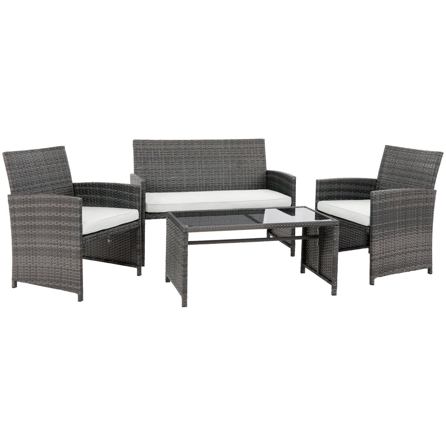 4 Piece Patio Ratten Set Outdoor Furniture Set Wicker Conversation Set with Cushions and Tempered Glass Tabletop,Beige
