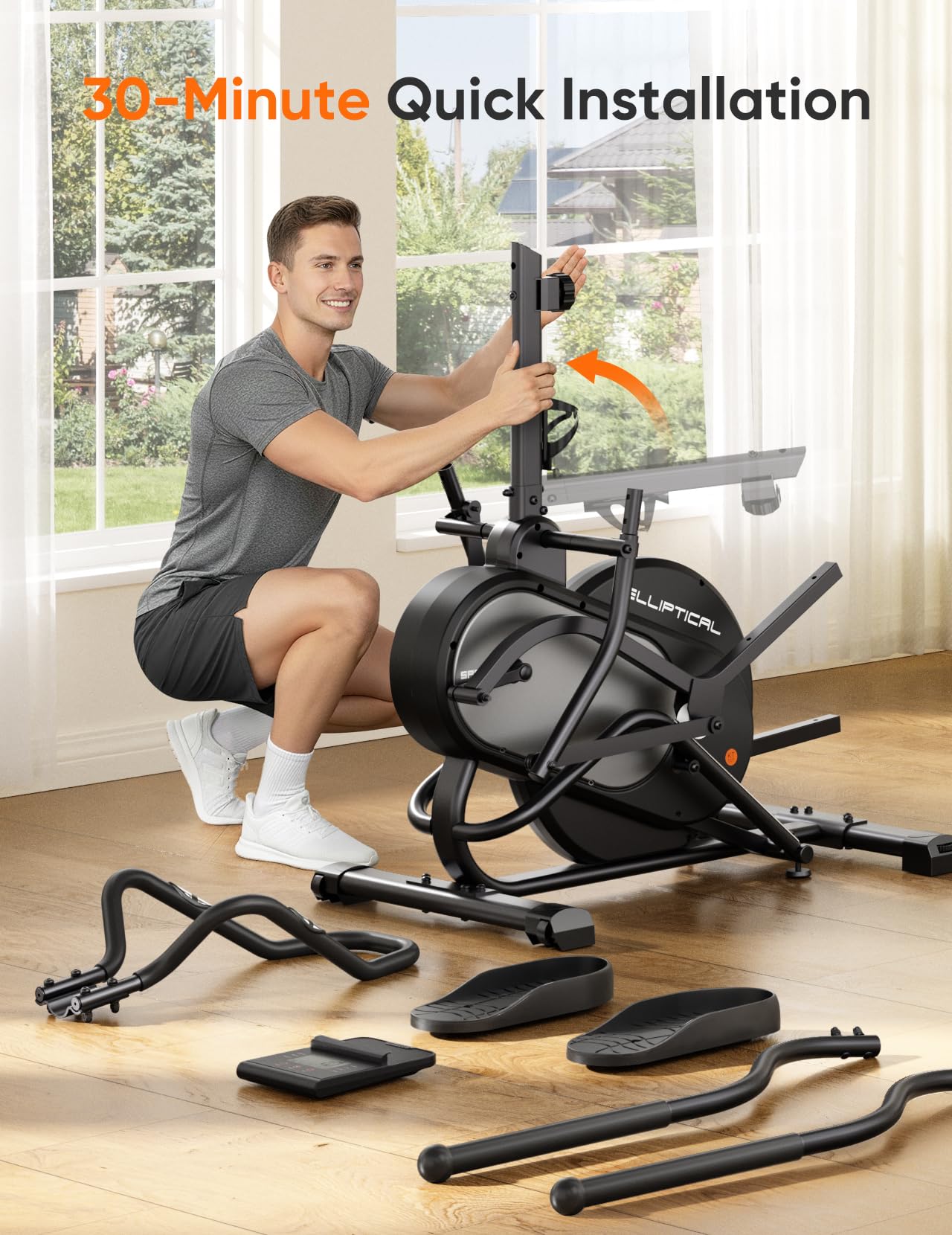 Dripex Elliptical Exercise Machine, 3-in-1 Cardio Climber Stepper Elliptical Machine for Home, Elliptical Training Machines with 16-Level Resistance, 18LBS Flywheel, Pulse Sensor