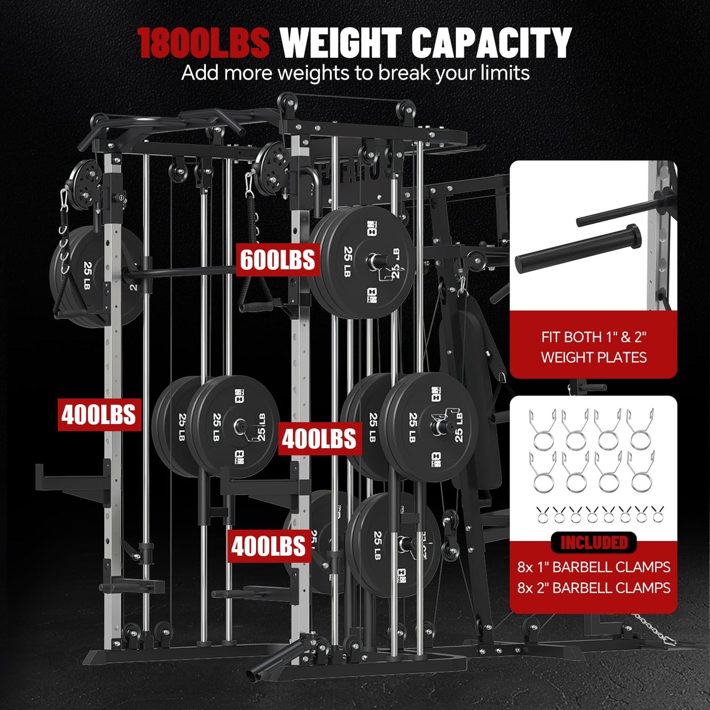 FAGUS H All in One Home Gym System Workout Station, Multi-Function Smithe Machine Power Cage with Cable Crossover, Tripe-Sided Independent Load Posts, Functional Trainer for Full Body Training, Black
