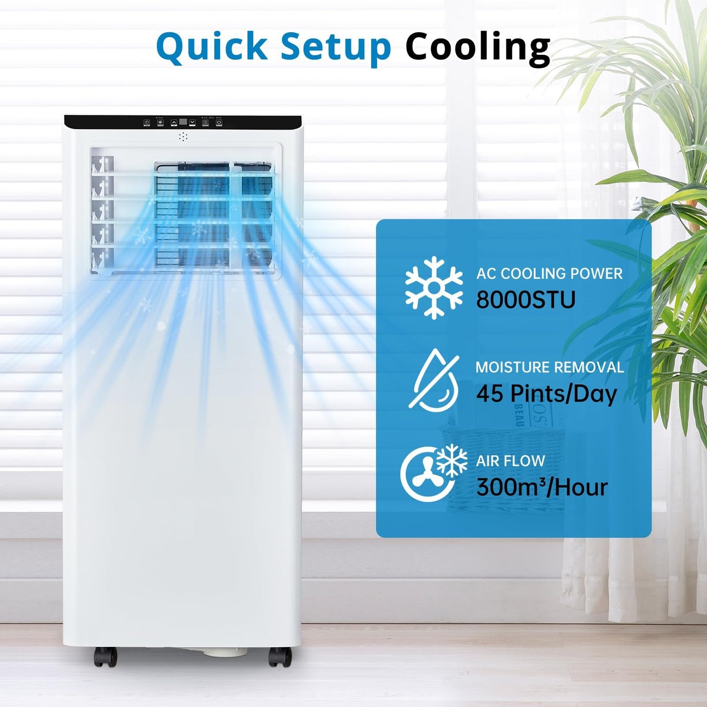 GarveeLife Portable Air Conditioner,8,000 BTU for Rooms up to 350 Sq.Ft., Smart Compact AC Unit with Cooling, Dehumidifier, Fan, Remote Control and Window Kit, White