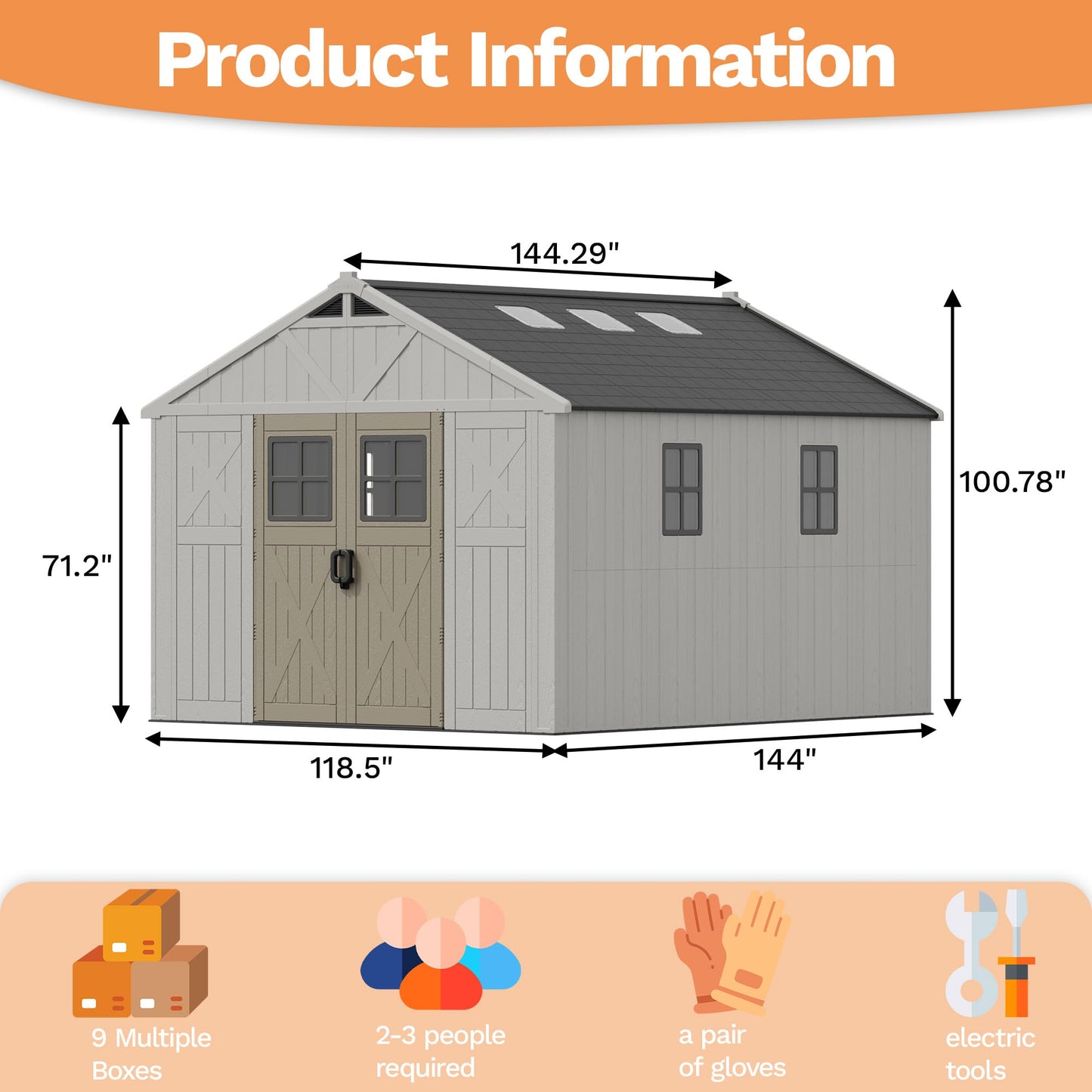 Devoko 10x12 FT Resin Outdoor Storage Shed with Floor, Outside Large Storage Shed for Patio Backyard Lawn, Beige