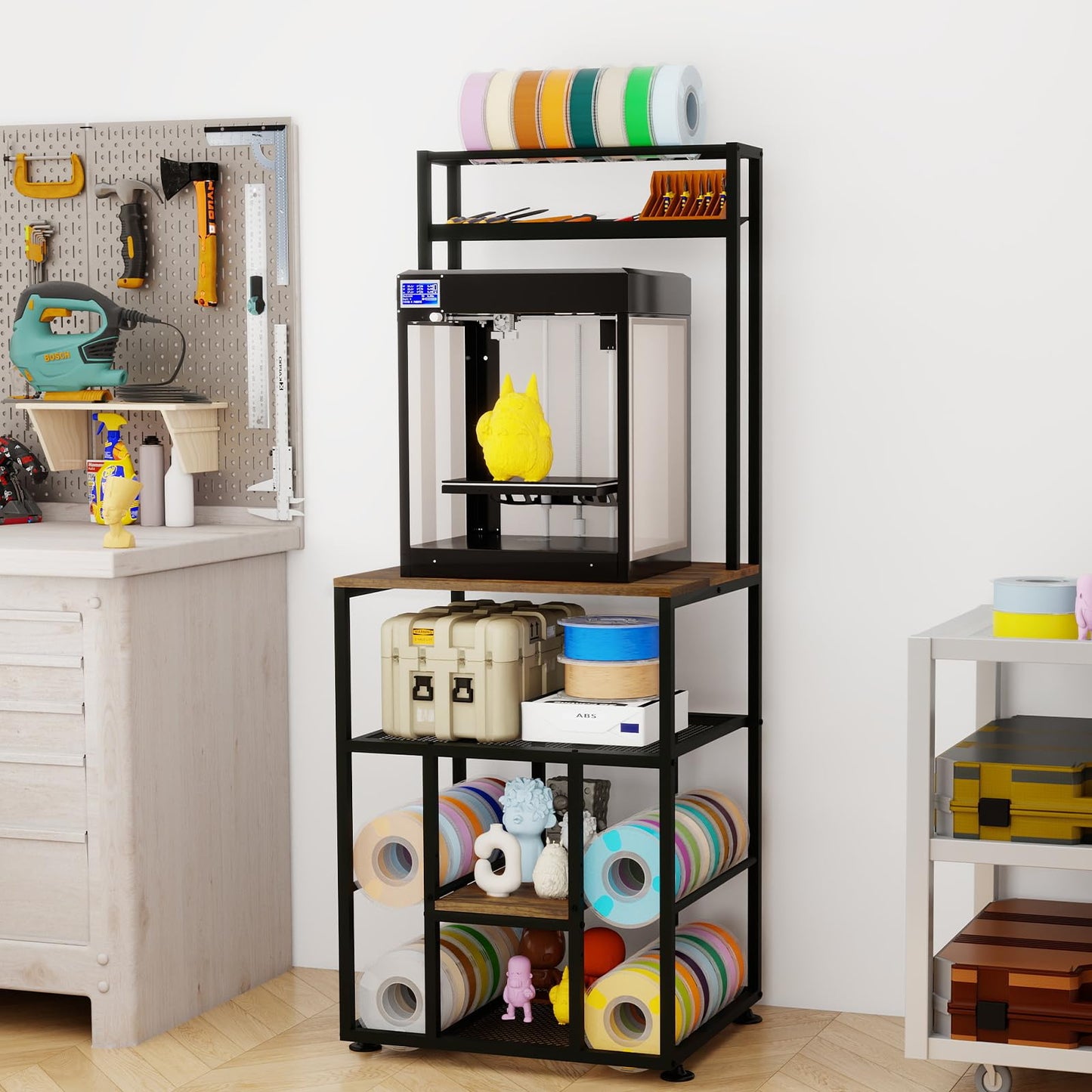 PUNCIA 3-Tier Heavy Duty 3D Printer Stand with Filament Storage Rack – Sturdy Organizer for PLA ABS PETG Spools, Compatible with FDM SLA Resin Printers, Durable Shelf for Home Studio Workshop Makers