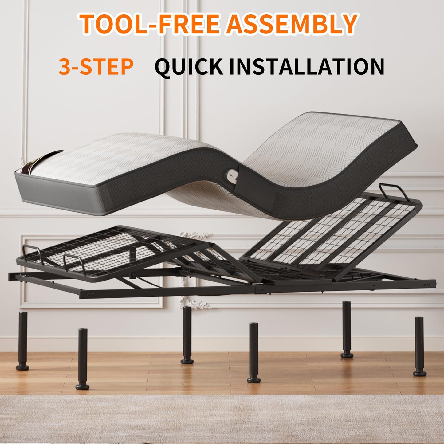 Full Size Adjustable Bed with 13CM Memory Mattress, Electric Adjustable Bed Frame with Remote, Ergonomic Bed Base with Head & Foot Incline,Zero Gravity, 4 Height-Adjustable Legs, Easy Assembly