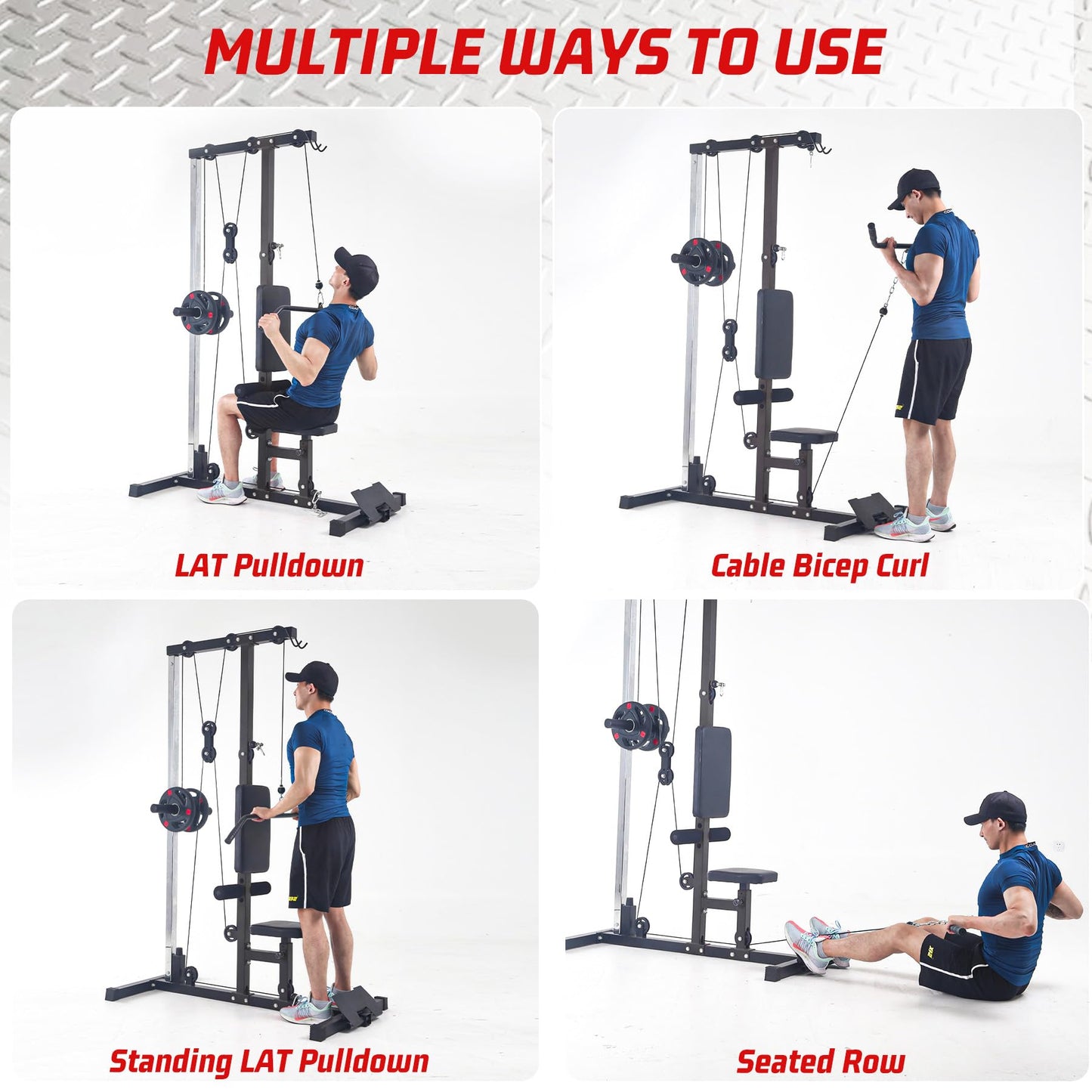 LAT Pulldown Machine, Cable Machine Home Gym with High and Low Pulley Station, Tricep Workout Equipment with Adjustable Leg Support