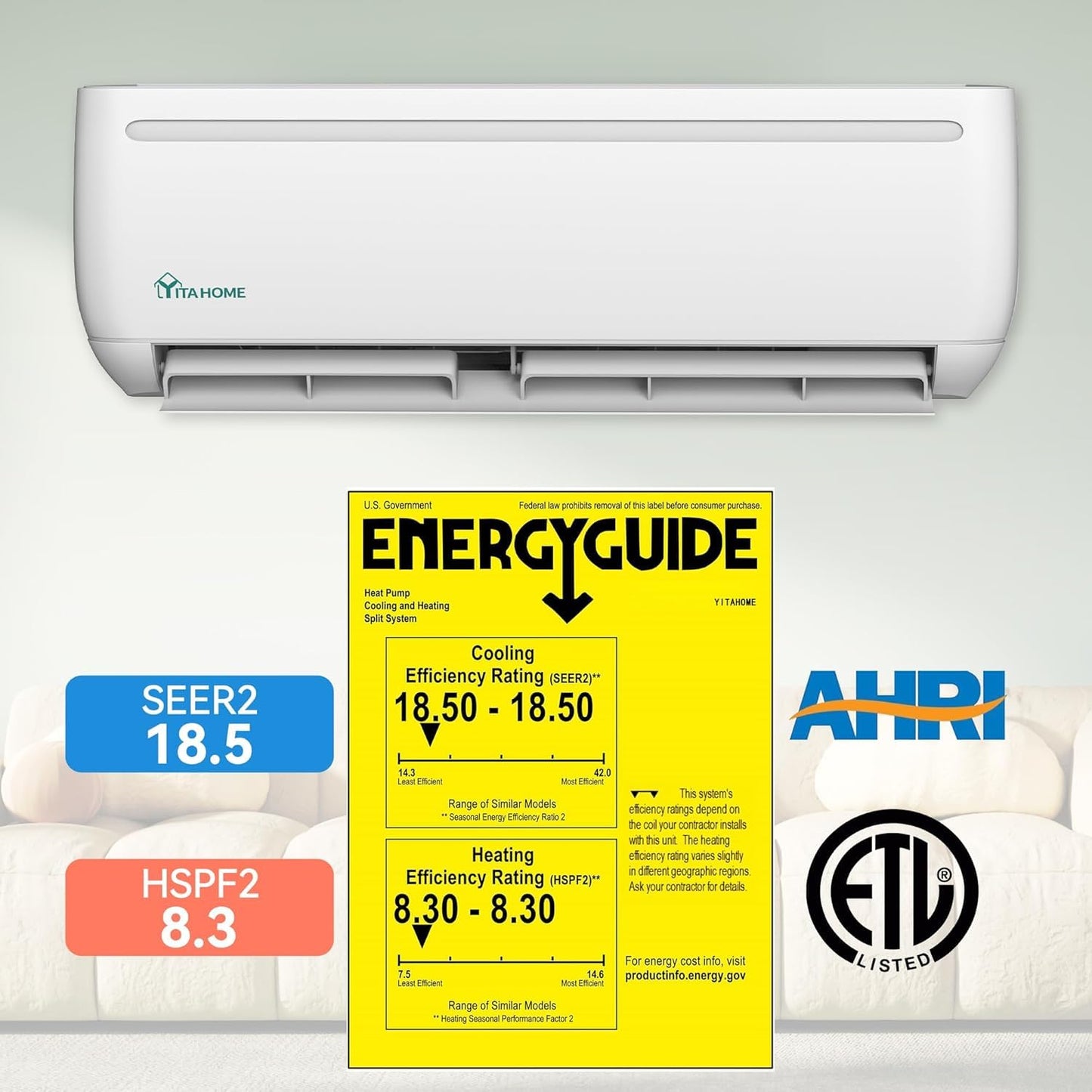 YITAHOME 24000 BTU Mini Split AC/Heating System, Ductless Mini Split Air Conditioner Heat Pump,230V 18.5 SEER2 Energy Efficient Inverter AC Unit,Wifi Enabled Compatible with Alexa for Apartment,Garage