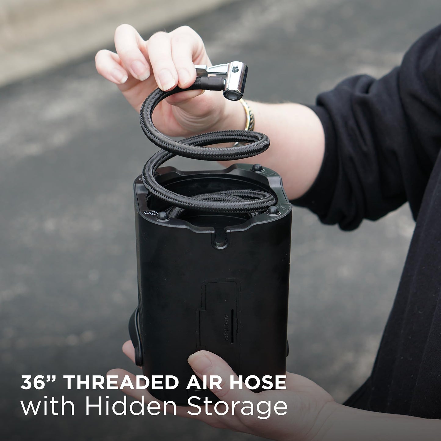 NeverGoFlat 150 PSI Air Compressor and All-in-One Emergency Tool with Emergency Lighting and 4,000mAh Power Bank