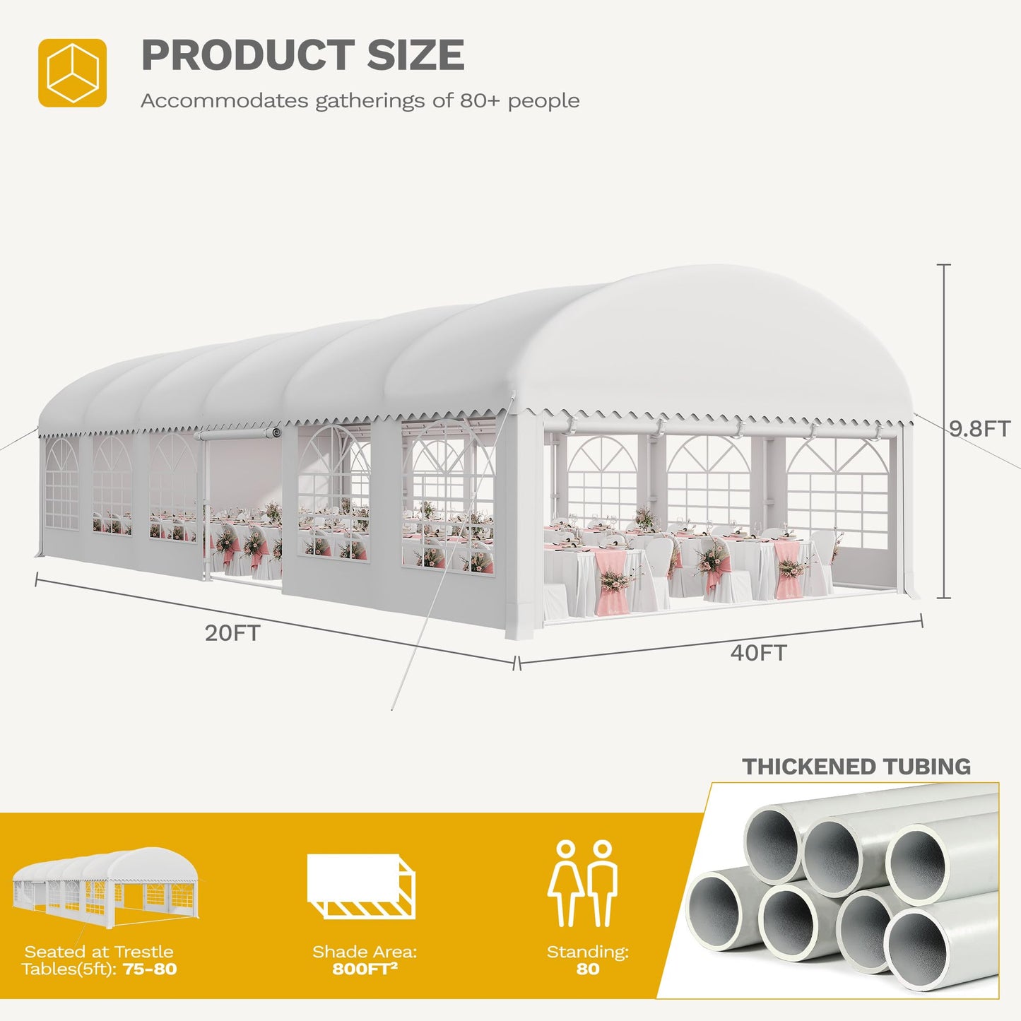 DWVO 20x40ft Arch Party Tent Outdoor Heavy Duty Wedding Event Shelters Galvanized Canopy with Upgraded Large Roof, 3 Storage Bags, Removable PVC Sidewalls, White