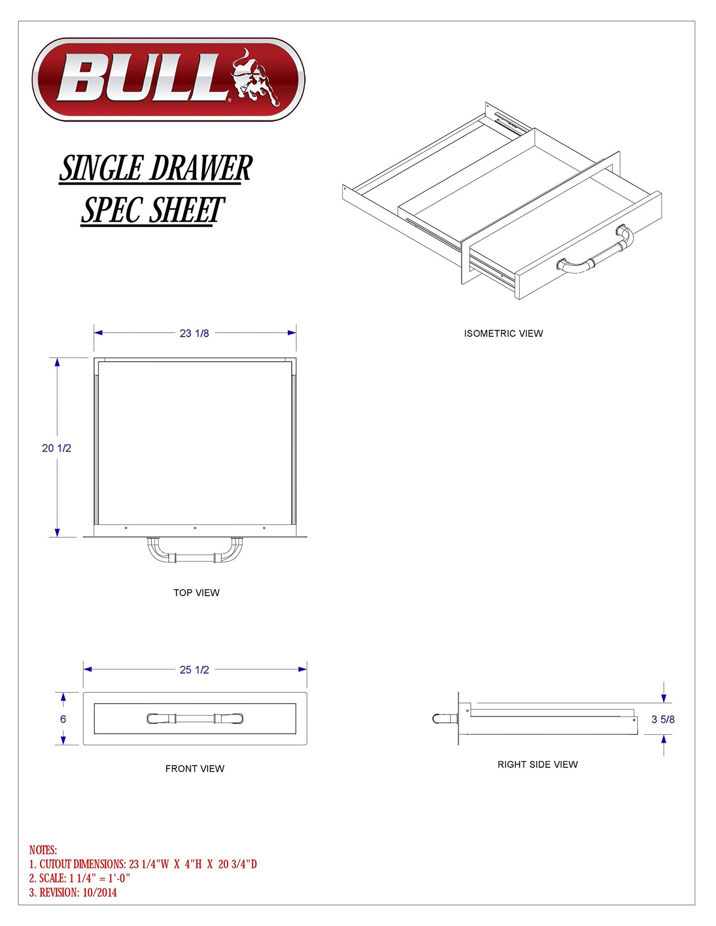 Bull Outdoor Products 09970 Single Drawer, Stainless Steel silver