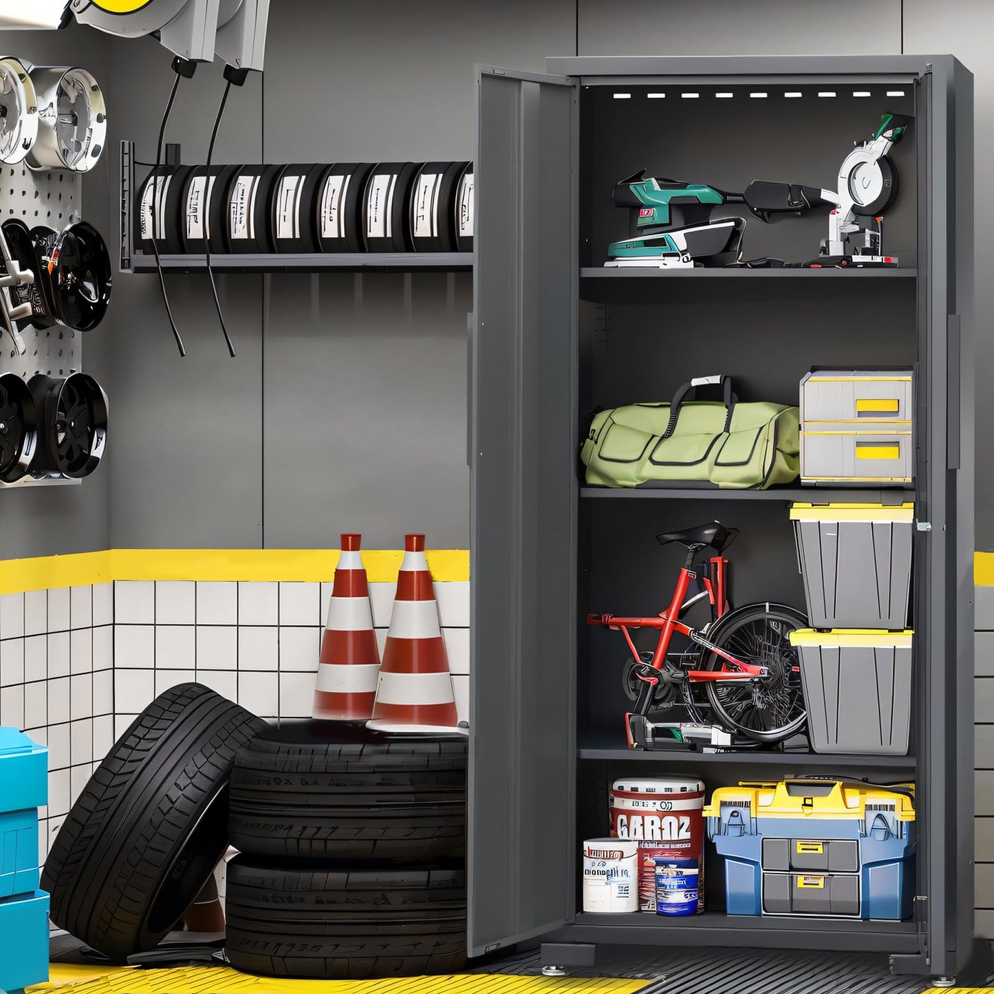 Torin Garage Storage Cabinets System, 9 Piece Workshop Cabinet Set in Black