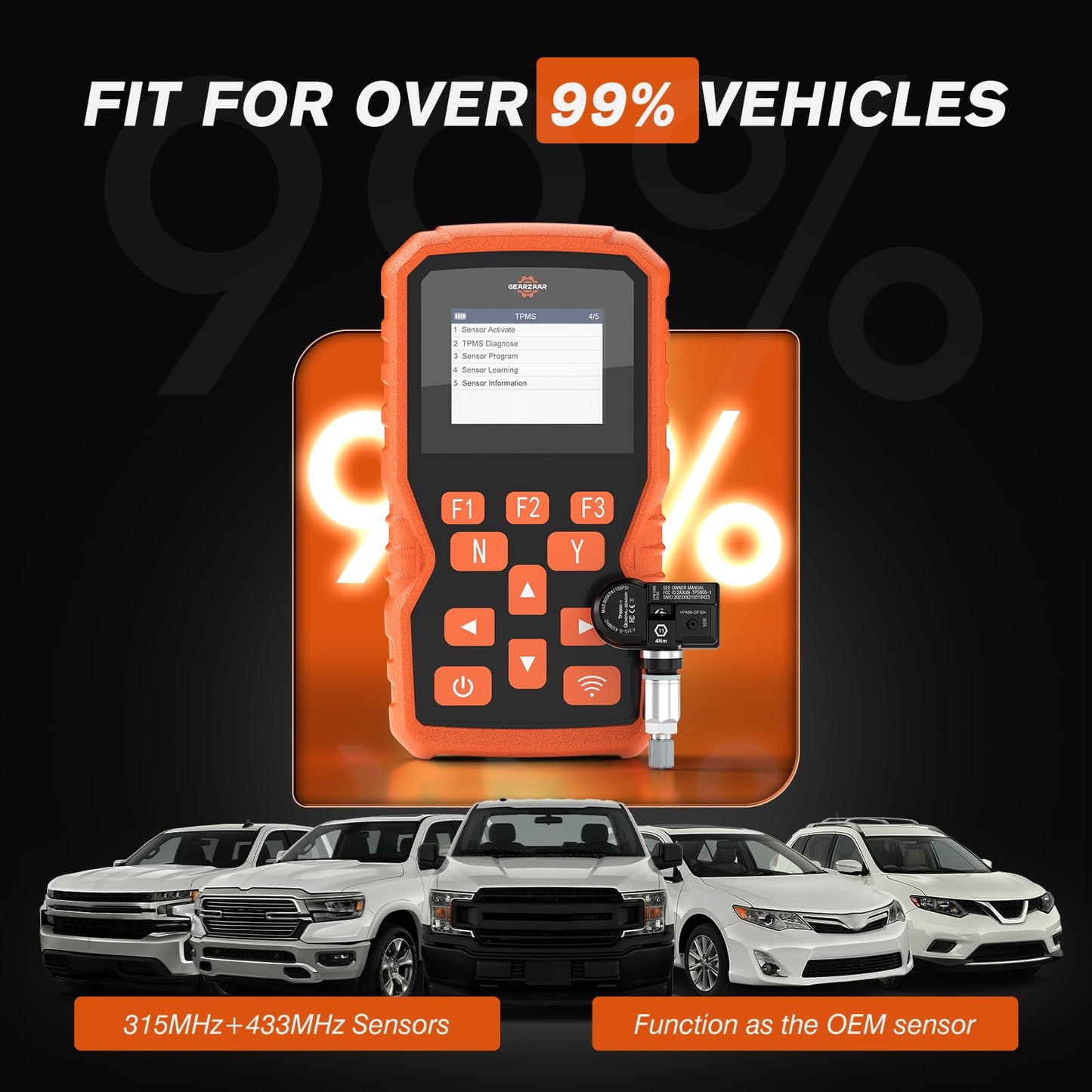TPMS Programming Tool, Tire Pressure Monitor System Relearn Tool Set with 4 Pack 315MHZ+433MHZ Metal Programmable Sensor, Original Sensor ID Cloning, Reset/Activate/Relearn Sensors XTP-SP820