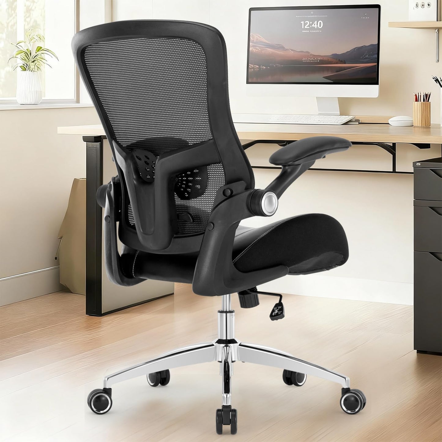 Big and Tall Office Chair 400lbs, Heavy Duty Computer Desk Chair with Wide 3D Modeling Foam Seat, Ergonomic Executive Office Chair for Heavy People with Adjustable Lumbar Support Armrests Metal Base