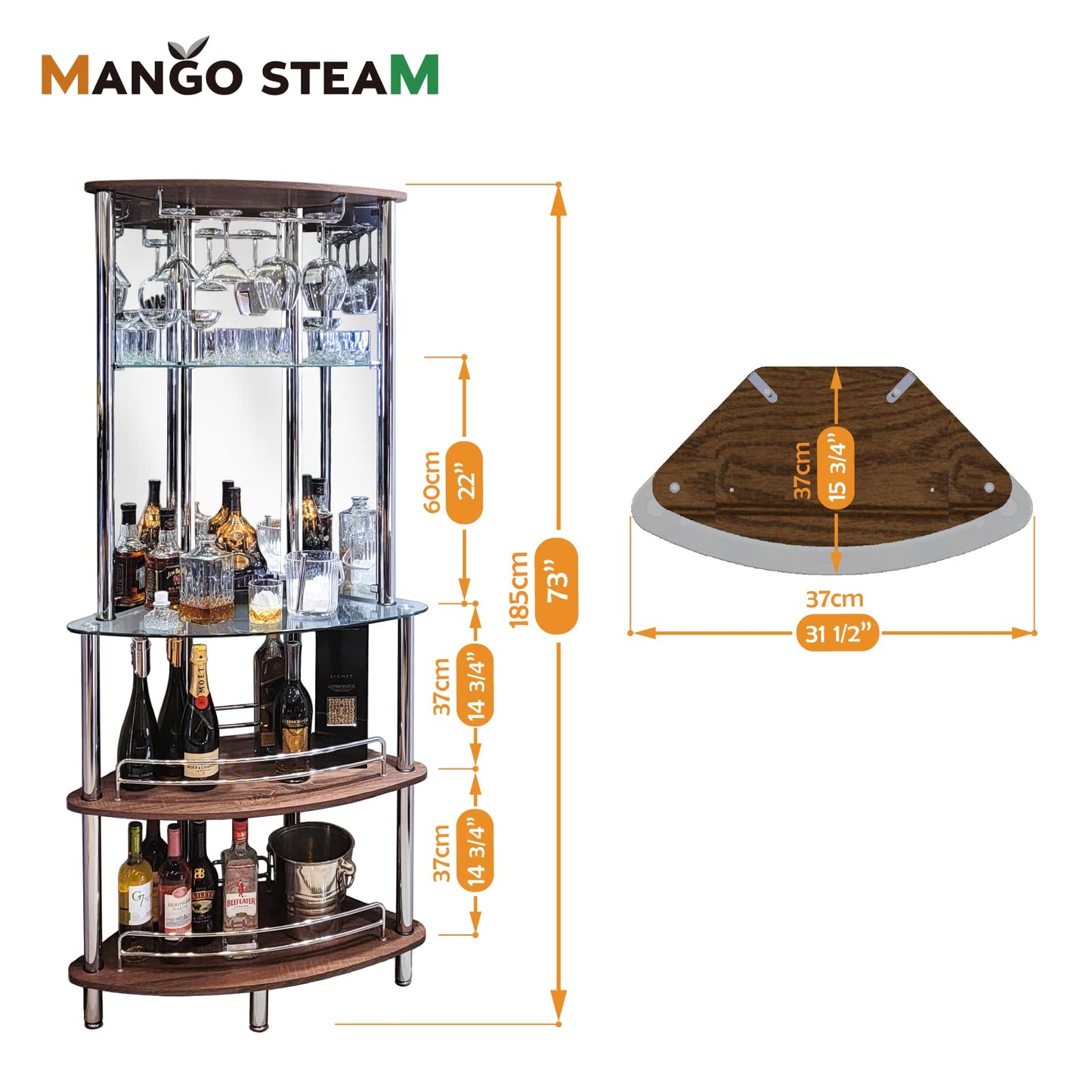 Mango Steam Contemporary Modern Home Entertainment Liquor Bar Catalina Table (Tower Bar, Clear and Brown)