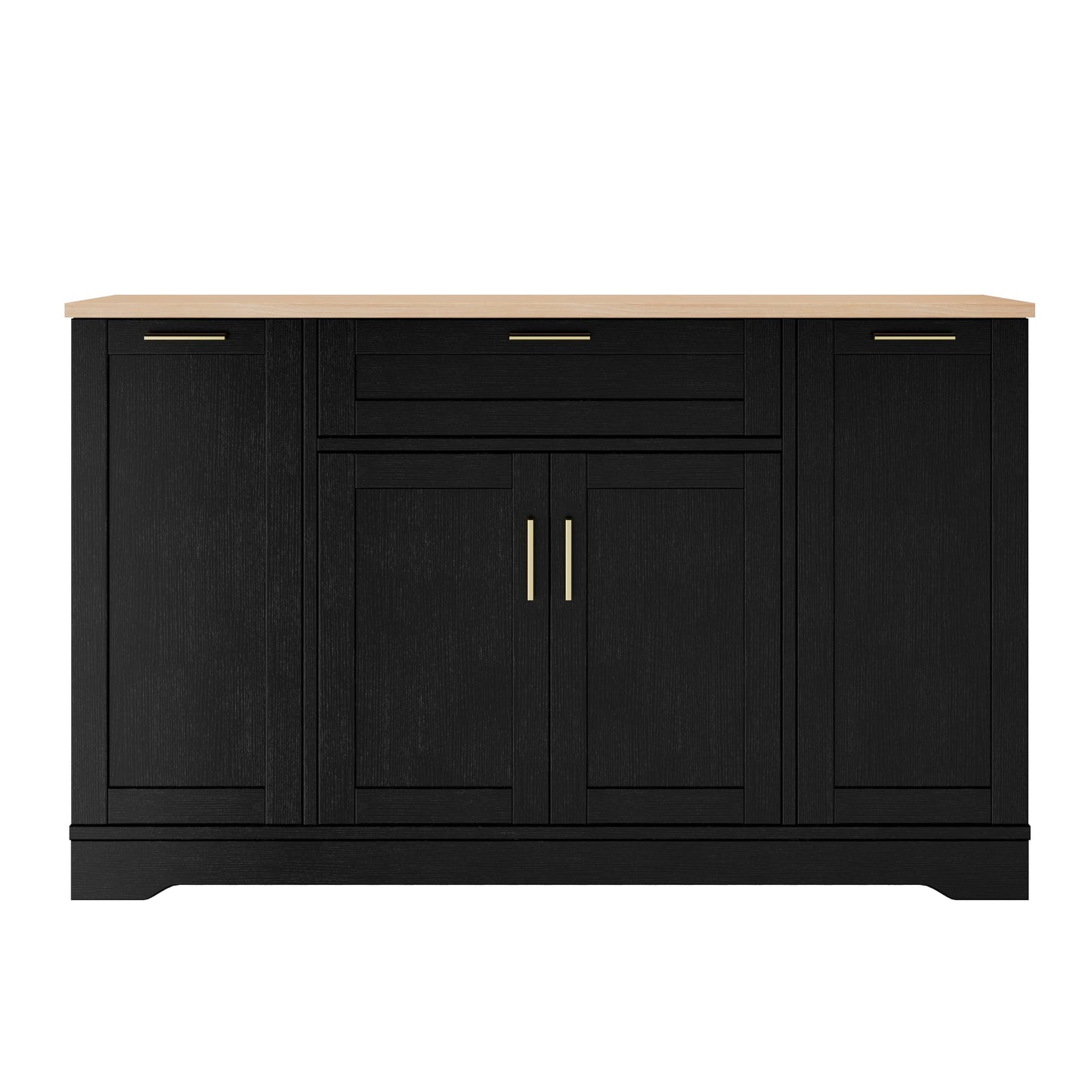 GDFStudio Buffet Cabinet with 3-Tier Pull-Out Rack, Adjustable Shelves, Multi-Functional Storage Cabinet Sideboard Coffee Bar Cabinet, Kitchen Island Storage for Dining Room Living Room, Black