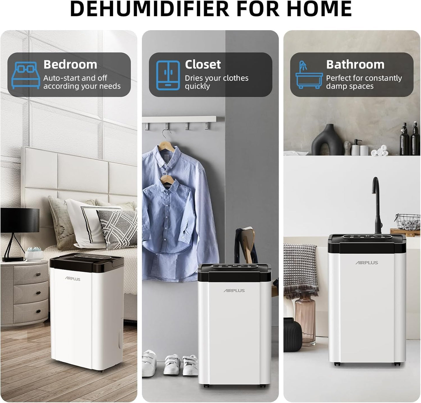 AIRPLUS 5500 Sq. Ft Dehumidifiers for Home, 80 Pints Dehumidifier for Basement with Drain Hose, Continuous Drainage, Intelligent Humidistat, Dehumidifier for bathroom, bedroom, Large Room, 1909