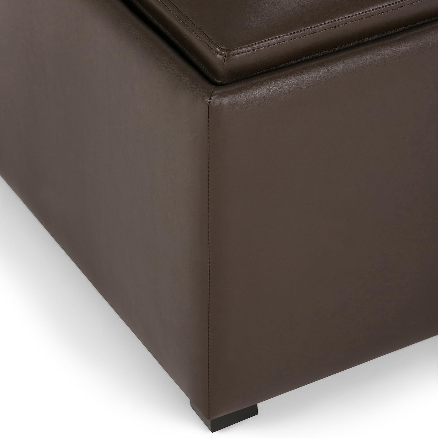 SIMPLIHOME Avalon 35 inch Wide Contemporary Square Coffee Table Storage Ottoman in Chocolate Brown Vegan Faux Leather, Assembled, For the Living Room and Bedroom