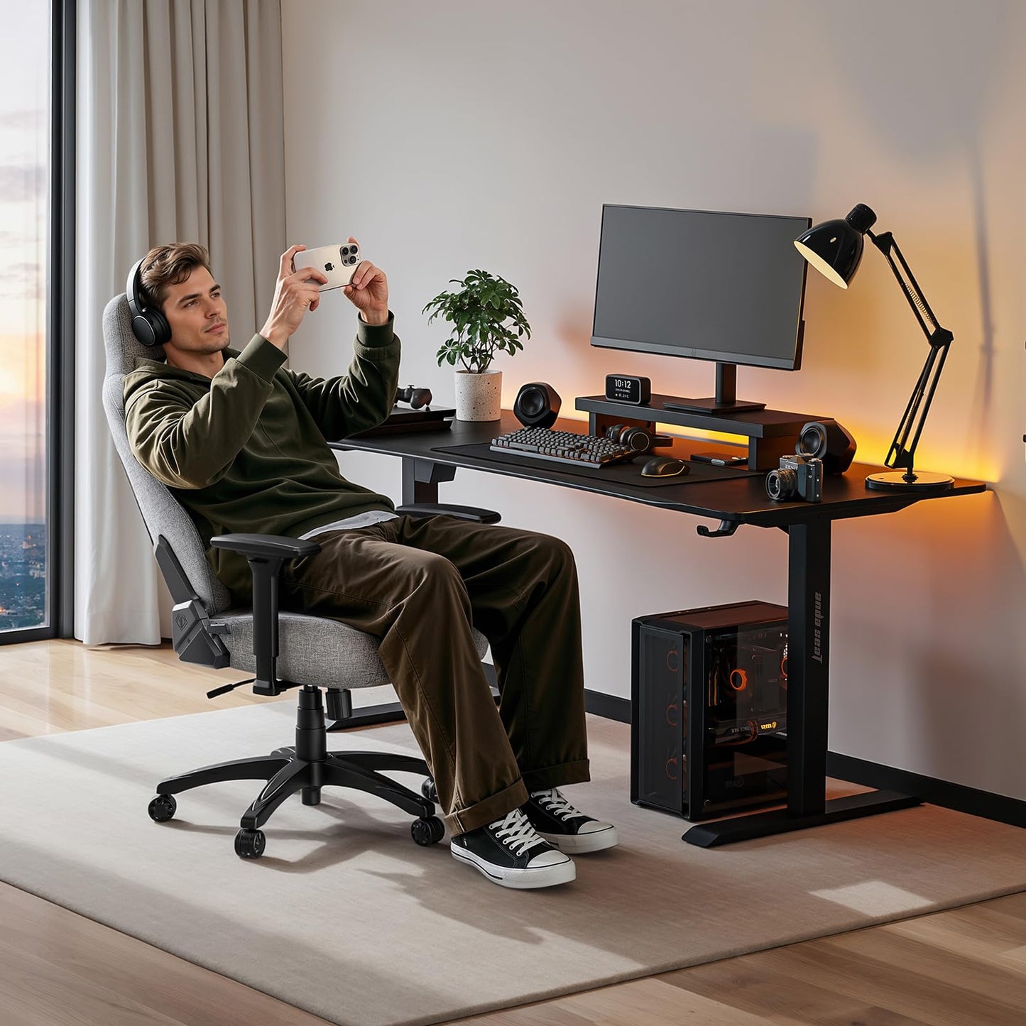 Anda Seat Phantom 4 Gray Fabric Gaming Chairs for Adults - Large Wide Seat Gamer Chair with Dynamic Lumbar Support, Comfortable Ergonomic Video Game Seats with Headrest - 2D Armrests