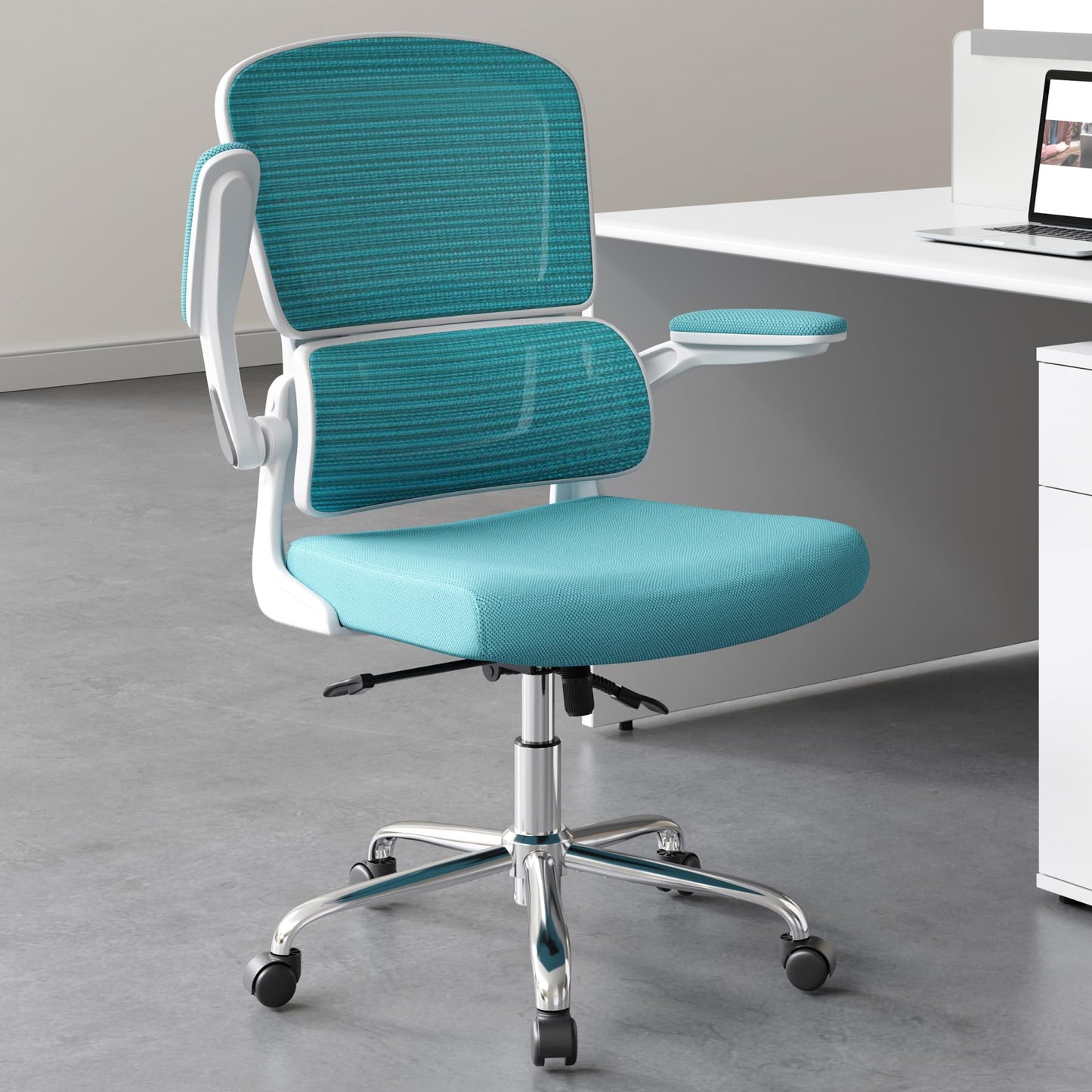 Blue Office Chair, Ergonomic Desk Chair - Thick Cushion Adjustable Height Computer Chair with Lumbar Support and Flip-up Armrests, Home Office Desk Chairs, Swivel Executive Task Chair