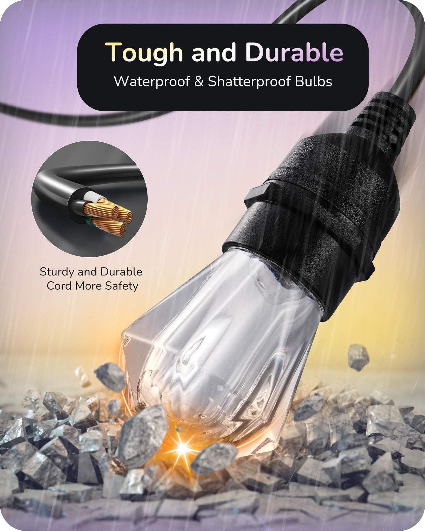 EDISHINE Smart String Lights, 48ft, 18 Acrylic RGB LED Bulbs, Waterproof, Dimmable, WiFi & APP Control, Compatible with Alexa