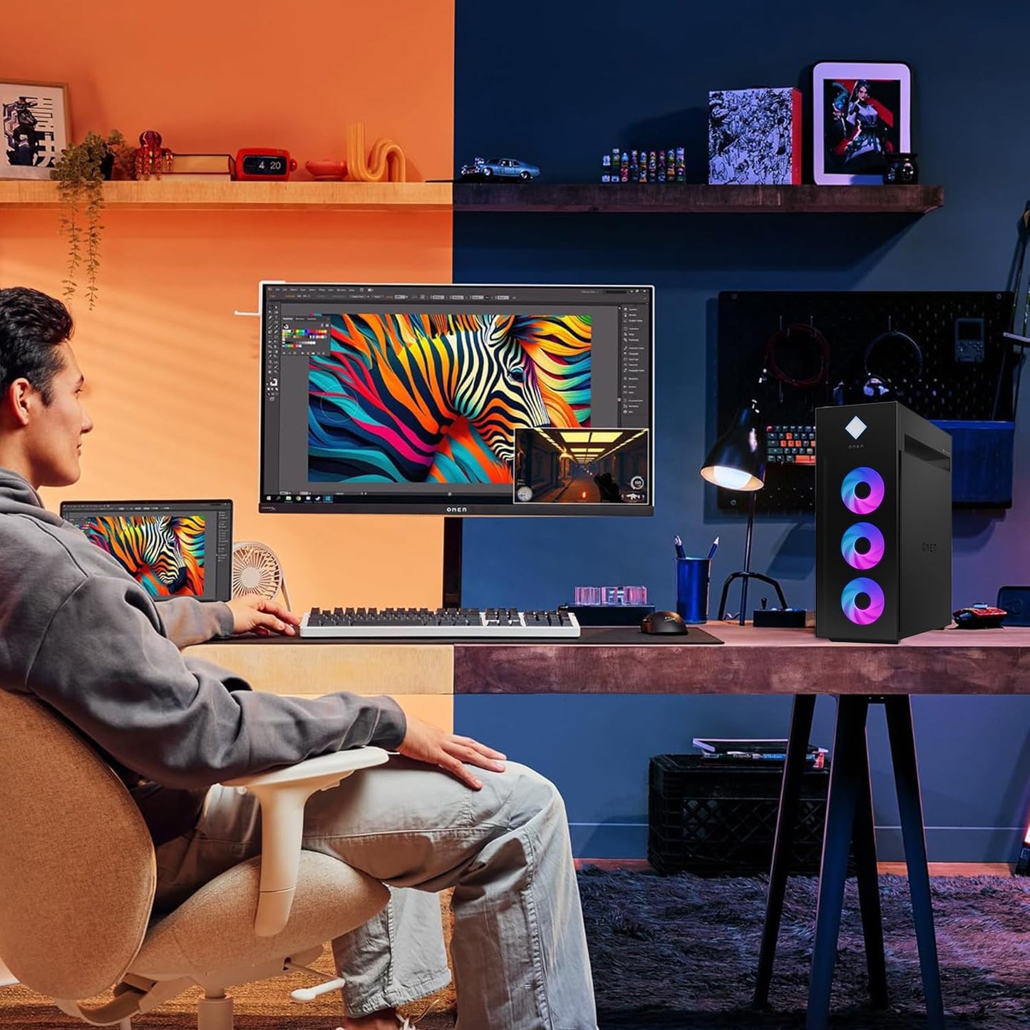 HP OMEN 45L Gaming 5090 Desktop PC, Intel Core Ultra 9 285K, GeForce RTX 5090, 128GB DDR5, 4TB SSD, Support 4-Display 4K, Light Studio, HDMI, DP, Wi-Fi 6E, Windows 11 Pro, AI-Ready Workstation Desktop