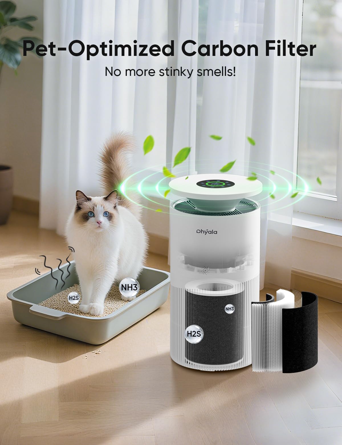 Dhyala Air Purifier for Home Large Room up to 3620FtΒ², H13 True HEPA Air Purifiers for Home Pet Hair Dander Odor Pollen, Air Cleaner with Smart WiFi, 360Β° Air Intake, Auto Mode, Pet Lock, 22dB Quiet