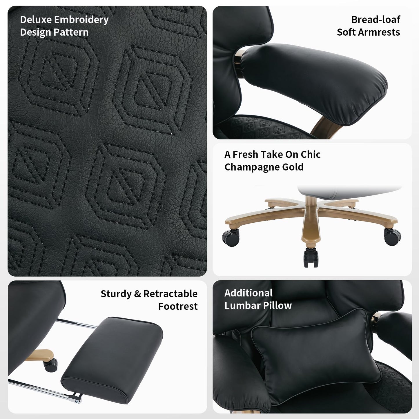 EXCEBET Big and Tall Executive Office Chair with Footrest, 400LBS Capacity Ergonomic High-Back Desk Office Chair with Lumbar Support, Padded Armrests & Thick Cushion, Black PU Leather Chairs