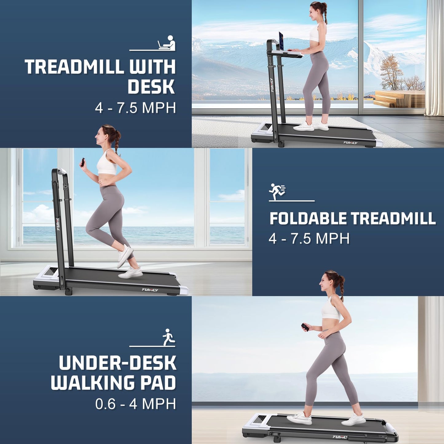 Walking Pad Treadmill with Removable Desk Workstation, 15% Incline Treadmill with Handle Bar, Foldable Treadmills Under Desk, Adjustable Height, 400 lbs+ Capacity, Walking or Running for Home Office