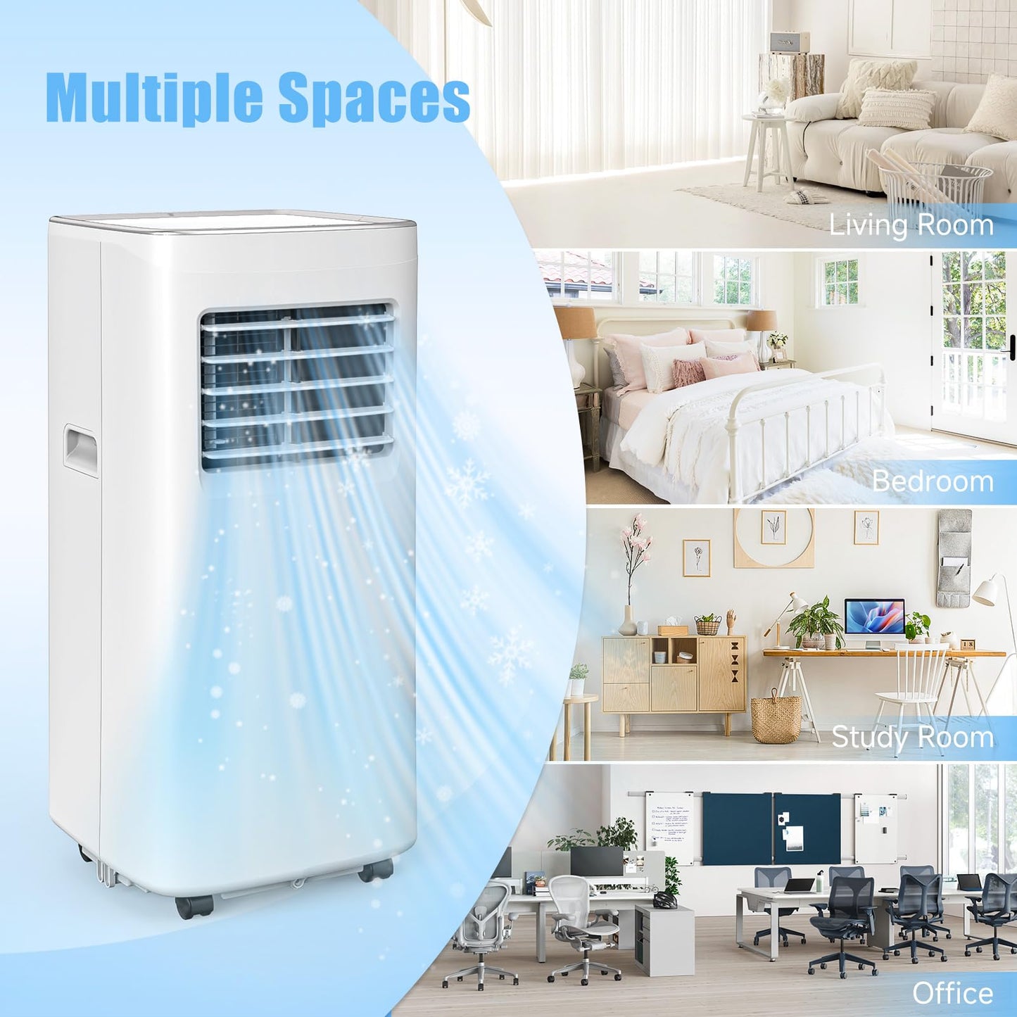 Portable Air Conditioners, 3-in-1 8500 BTU Cooling Unit with Fan & Dehumidifier for Room, Quiet Operation, Cools up to 450 sq.ft, Complete Window Installation Kit for Home Office