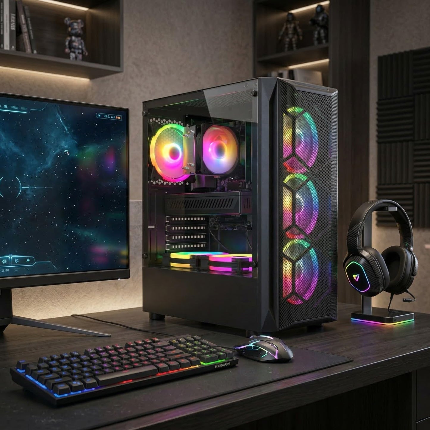 STGAubron Gaming PC Computer Desktop, Intel Core i7 up to 3.9GHz, Radeon RX 580 8G Video Card, 16GB RAM, 1TB SSD, WiFi 6, BT 5.0, RGB Fan x 6, Windows 11 Home