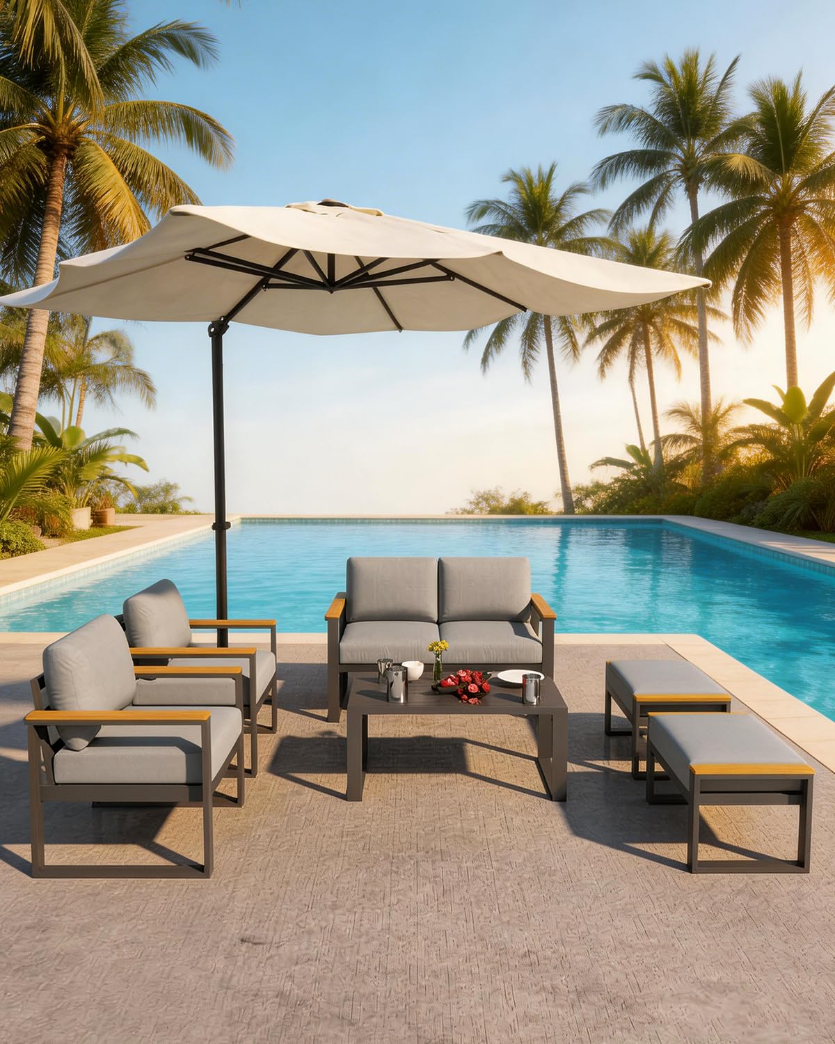 IDEALHOUSE Aluminum Patio Furniture Armchair Set of 2, Metal Outdoor Chairs with Upgraded Cushions, All-Weather Outdoor Single Sofa for Balcony, Garden, Deck, Backyard,Gray