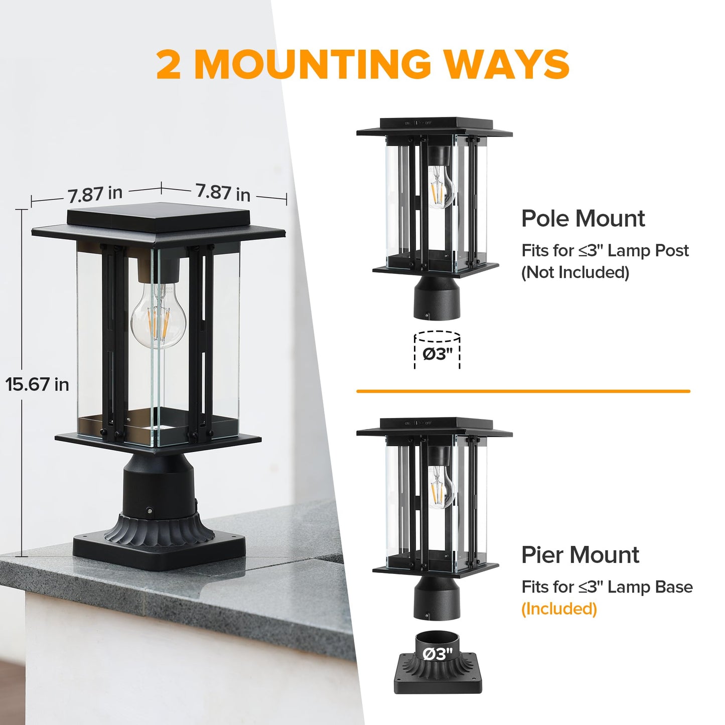 LUTEC Solar Lamp Post Light, Dusk to Dawn, 200 Lumens, Waterproof, Black, Model 6973002012
